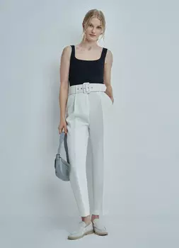 Зауженные брюки с поясом, Белый
