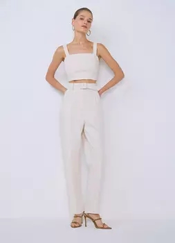 Зауженные брюки с поясом, Бежевый