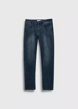 Зауженные джинсы с эффектом стирки, Синий