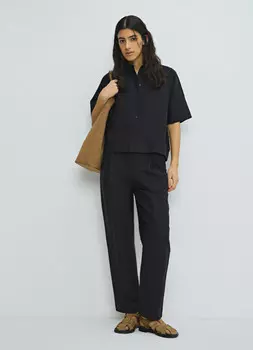 Зауженные книзу брюки изо льна, Черный