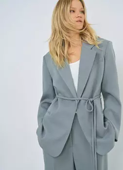 Жакет на запах с поясом, Серый