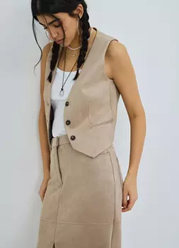 Жилет из искусственной замши, Бежевый