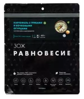 Картофель с грибами и бочковыми огурцами Равновесие