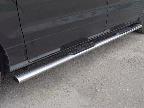 Боковые подножки, пороги овальные с накладкой 120х60 мм Компания ТСС HYUNH118-07 Hyundai H1 2017-