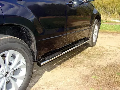 Боковые подножки, пороги овальные с накладкой 75х42 мм Компания ТСС SUZGV5D12-12 Suzuki Grand Vitara 2013 - 2015