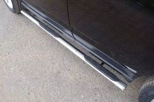 Боковые подножки, пороги овальные с накладкой (диаметр 75х42 мм) Компания ТСС JEEPCOM14-06 Jeep Compass 2014-