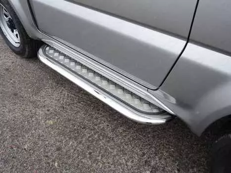 Боковые подножки, пороги с площадкой (диаметр 75х42 мм) Компания ТСС SUZJIM16-19 Suzuki Jimny 2012-2018