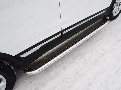 Боковые подножки, пороги с площадкой (нержавеющая сталь) 60,3 мм Компания ТСС CHERTIG514-15 Chery Tiggo 5 2014 - 2016