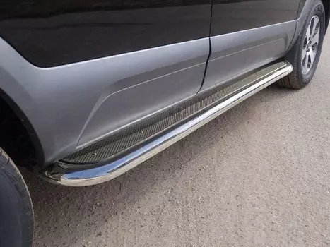 Боковые подножки, пороги с площадкой (нержавеющая сталь) 60,3 мм Компания ТСС KIAMOH17-21 KIA Mohave 2016-