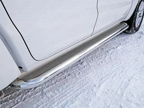 Боковые подножки, пороги с площадкой (нержавеющая сталь) 60,3 мм Компания ТСС VWAMAR17-27 Volkswagen Amarok 2016-