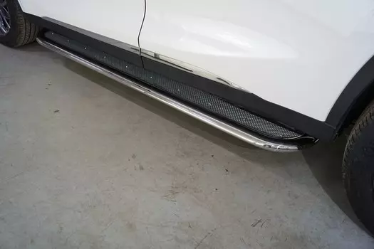 Боковые подножки, пороги с площадкой (нержавеющая сталь, диаметр 75х42 мм) Компания ТСС CHEREXETXL20-24 для CHERYEXEED TXL 2020-