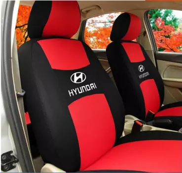 Чехлы на сиденья красные, тканевые с логотипом Hyundai Solaris 2017 -