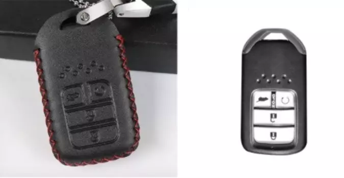 Чехол для ключей (черный с красной строчкой, 4 кнопки) для Honda C-RV 2017-