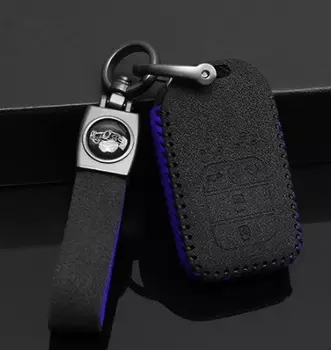 Чехол для ключей (черный с синей строчкой, 4 кнопки) Honda CRV 2020-