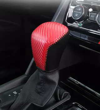 Чехол на ручку КПП (кожа, красный / черный карбон) для Volkswagen Teramont 2017 -