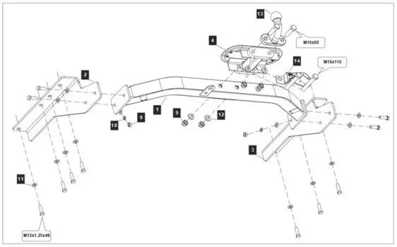 Фаркоп (50/1500кг) Baltex Y-25 для Toyota RAV4 2015-