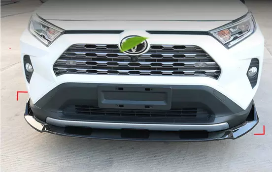 Юбка - губа переднего бампера (черный карбон) для Toyota RAV4 (Тойота РАВ4) 2019 -