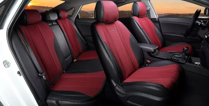 Комплект накидок на сиденья (красный) для Hyundai Santa Fe с 2012 - 2015