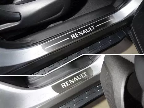 Комплект накладок на дверные пороги (лист шлифованый, надпись "Renault") ТСС RENKOL17-04 для Renault Koleos 2017 -