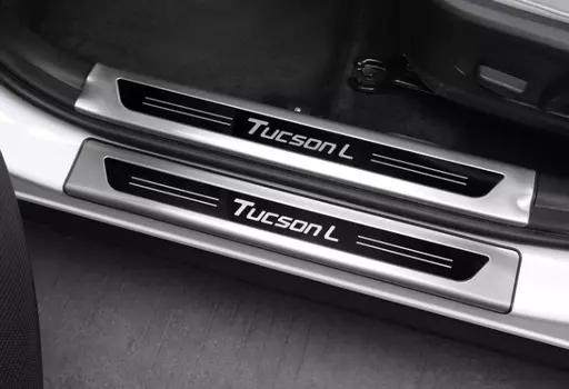 Комплект накладок на пороги (серебристо-черные) Point Bin PNT00361 для Hyundai Tucson (4G) 2021-