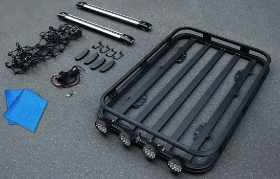 Корзина багажная на крышу со светодиодными фонарями Black Mamba для Toyota RAV4 (Тойота РАВ4) 2019 -