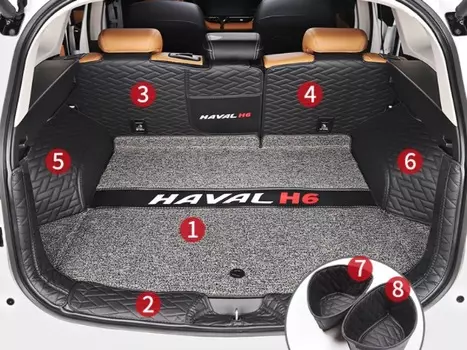 Коврики в багажник 8 элементов (полиуретан, серые с черным) Haval H6 2021-