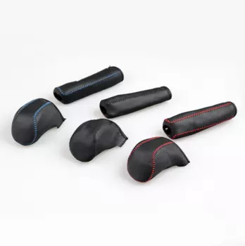 Кожаные оплетки рычага кпп и ручника синие для Hyundai Creta (Крета) 2016 -