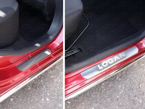 Накладки на дверные пороги (лист шлифованный надпись Logan) Компания ТСС RENLOG15-10 Renault Logan 2014 - 2018