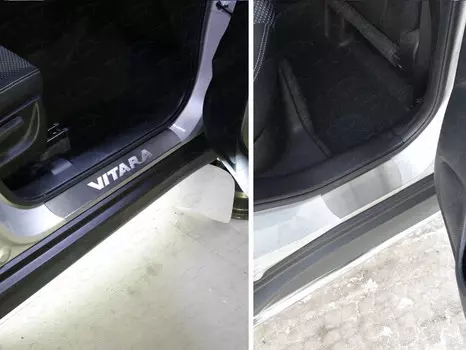 Накладки на дверные пороги (лист шлифованный надпись Vitara) Компания ТСС SUZVIT15-17 Suzuki Vitara 2015 - 2018
