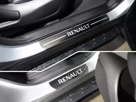 Накладки на дверные пороги (лист зеркальный надпись Renault) 4шт Компания ТСС RENKOL17-03 Renault Koleos 2016-