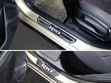 Накладки на дверные пороги (лист зеркальный надпись RIO) Компания ТСС KIARIO11-09 KIA Rio III 2011 - 2014
