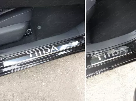 Накладки на дверные пороги (лист зеркальный надпись Tiida) Компания ТСС NISTII15-06 Nissan Tiida 2015-