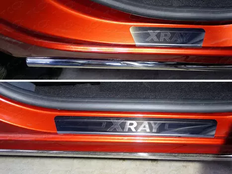 Накладки на дверные пороги (лист зеркальный надпись XRAY) Компания ТСС LADXRAY16-04 Lada X-Ray 2016-