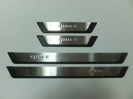 Накладки на дверные пороги, нерж, 4 части (Flexill - надпись Sport) Omsa Line 97UN091SP для Mitsubishi Lancer 2007 -