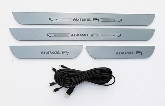 Накладки на дверные пороги с LED-подсветкой для Haval F7 (Хавал Ф7) 2018, 2019, 2020