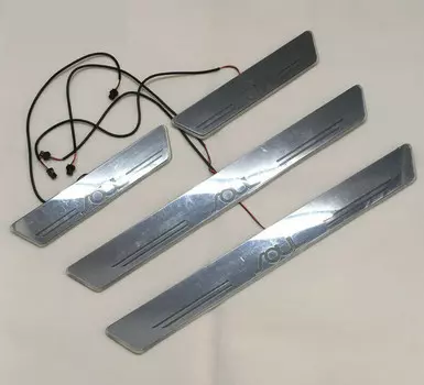 Накладки на дверные пороги с LED-подсветкой (тип 1) для Kia Soul (Киа Соул) 2019, 2020