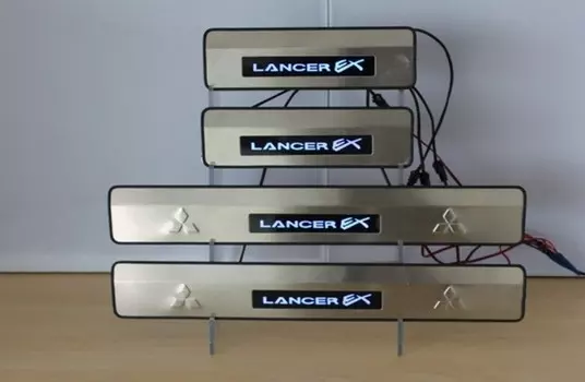 Накладки на дверные пороги с логотипом и LED подсветкой, нерж. JMT 24371 для Mitsubishi Lancer 2007 -