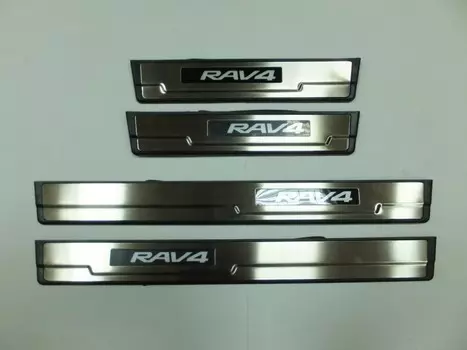 Накладки на дверные пороги с логотипом и LED подсветкой, нерж., OEM Stile JMT 24355 для Toyota RAV4 2015-