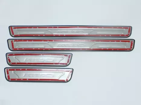 Накладки на дверные пороги с логотипом и LED подсветкой (нержавеющая сталь) JMT 24381 Kia Cerato 2013 -