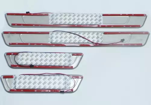 Накладки на дверные пороги с логотипом и LED подсветкой (нержавеющая сталь) JMT 29659 Hyundai Tucson 2016 -