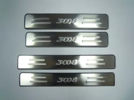 Накладки на дверные пороги с логотипом (нержавеющая сталь) JMT 24538 Peugeot 3008 2010 - 2014