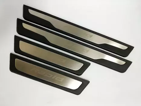 Накладки на дверные пороги с логотипом (нержавеющая сталь) JMT 82403 Skoda Rapid 2014 -