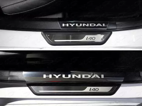 Накладки на дверные пороги внутренние (лист зеркальный надпись Hyundai) Компания ТСС HYUNI4016-12 Hyundai i40 2012 - 2015
