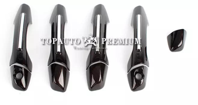 Накладки на дверные руки (черный карбон) для Санта Фе 4 (Hyundai Santa Fe 2018 - 2019)