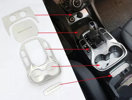 Накладки на панель КПП и подстаканников для Санта Фе 4 (Hyundai Santa Fe 2018 - 2019)
