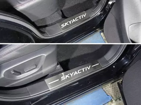 Накладки на пластиковые пороги (лист шлифованный надпись SKYACTIV) ТСС MAZCX515-38 для Mazda CX-5 (2015 - 2017)