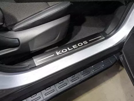 Накладки на пластиковые пороги (лист шлифованый, надпись "Koleos") ТСС RENKOL17-12 для Renault Koleos 2017 -