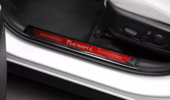 Накладки на порог (внутренние, черно-красные) Point Bin PNT00356 для Hyundai Tucson (4G) 2021-