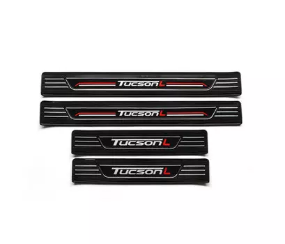 Накладки на пороги (черный глянец) для Hyundai Tucson (4G) 2021-