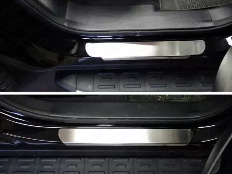 Накладки на пороги (лист шлифованный) (для авто 2016 г.в.) Компания ТСС для Hyundai Grand Santa Fe (3G) рест. 2015-, (4G) 2018-, рест. 2020-